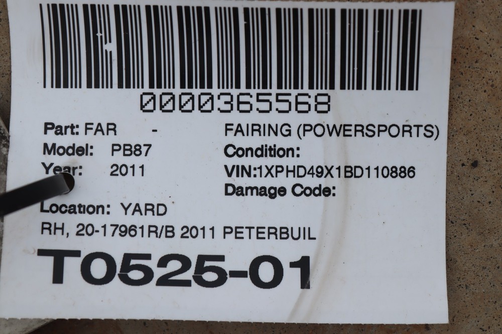 2006-2015 PETERBILT 386 RIGHT PASSENGER SIDE EXTENDER FAIRING PANEL COVER OEM