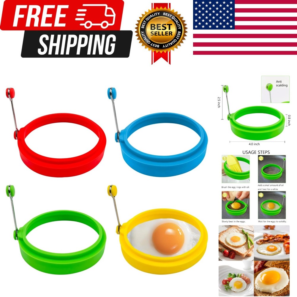 Egg Ring Set, Silicone Egg Ring Molds, Fried Egg Rings and Non-Stick Egg Cooker