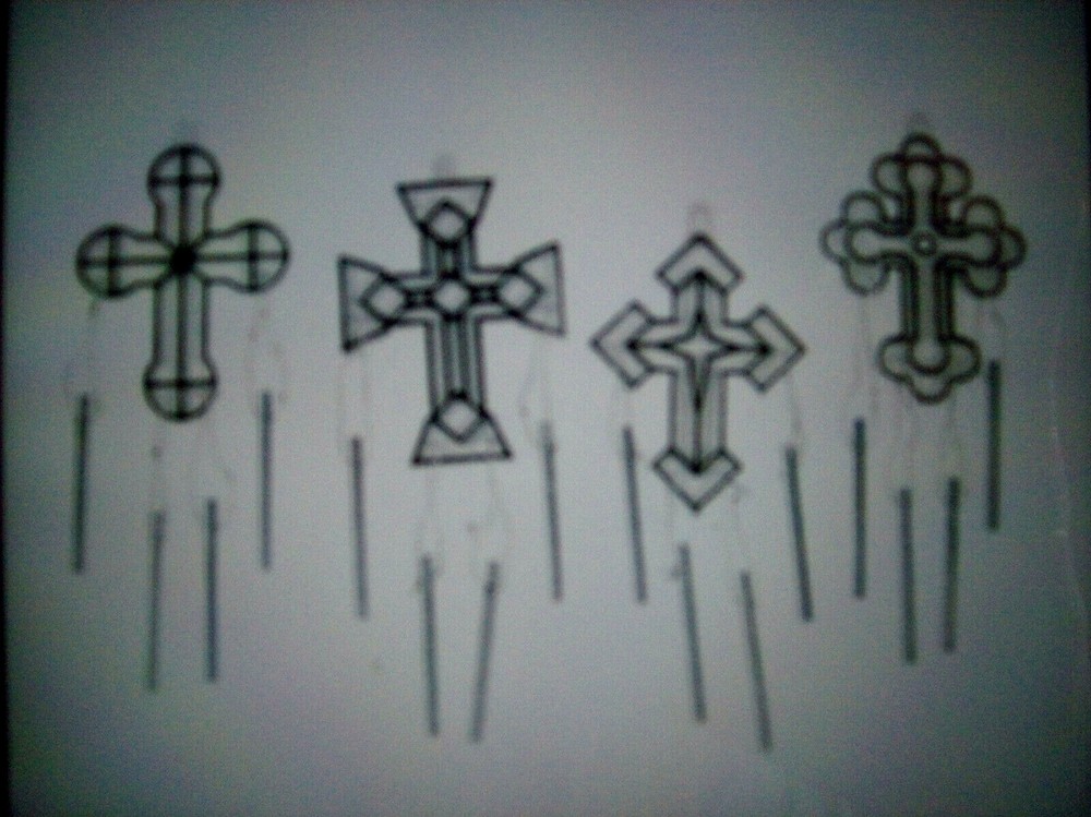 UNPAINTED CROSS SUN CATCHER WIND CHIME NEW