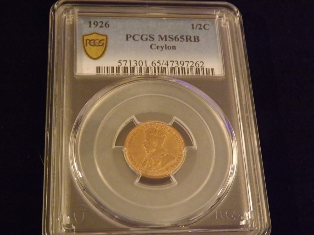 1926    1/2 C          CEYLON            PCGS  MS 65 RB
