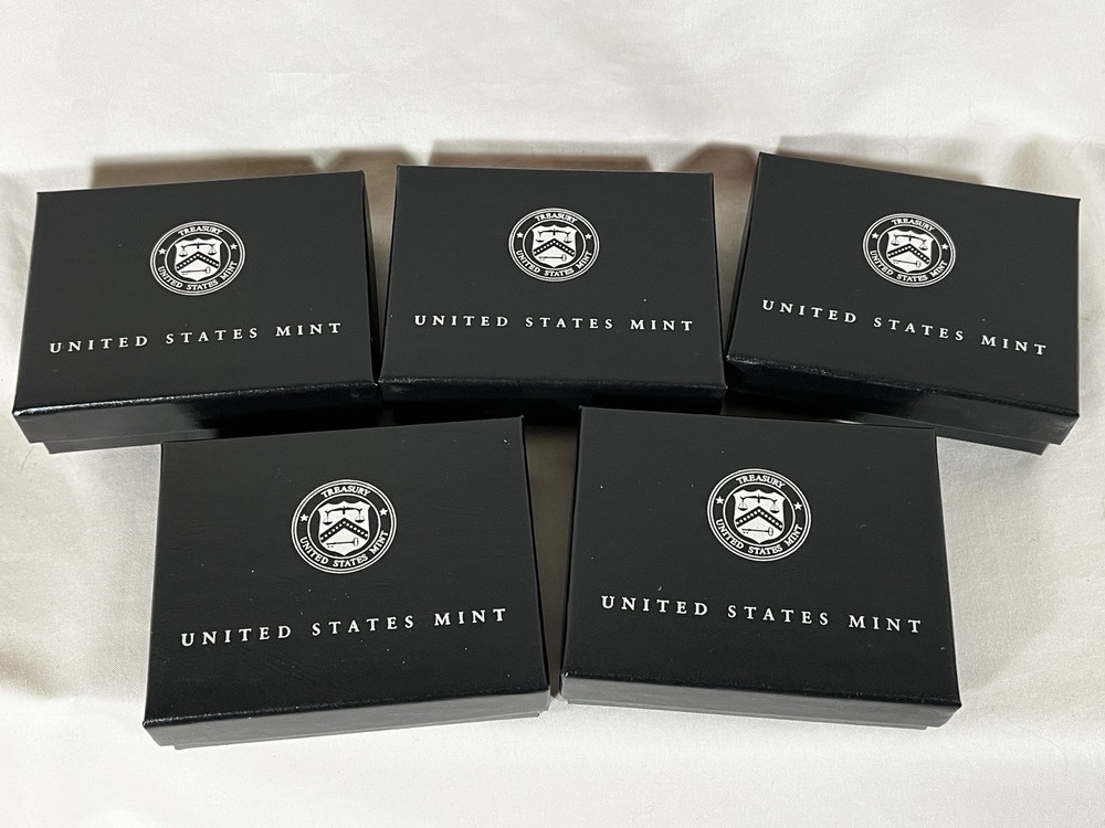 FIVE (5) American Silver Eagle Gift Cases & Boxes with Treasury Emblem - No Coin