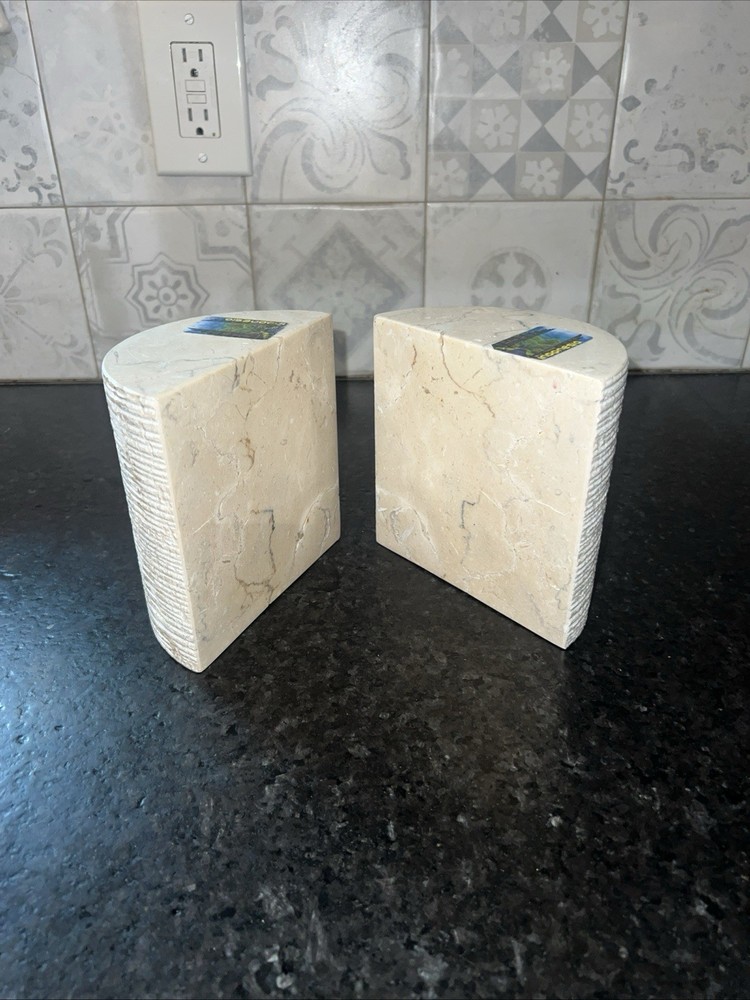 Super heavy Column Marble Bookends Cream Matching Book End Library Office