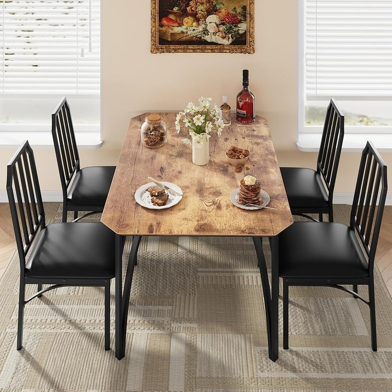 Stylish Small Dining Table Set 4 W/ Chamfer Design & Comfortable Chairs New