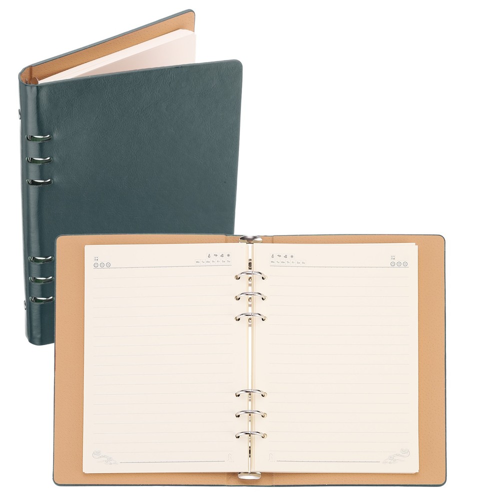 6 Ring Binder Cover A5 Leather Notebook Binder with 80 Sheets Paper, Green