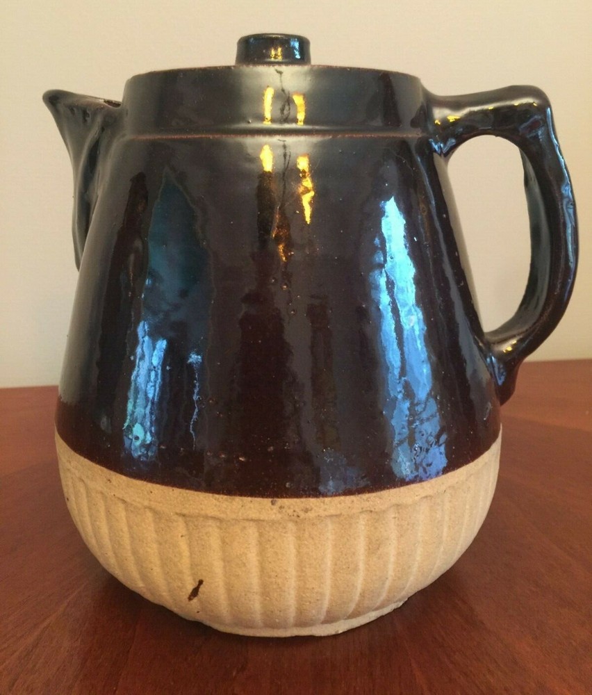 Pottery Large Teapot Coffeepot Rustic Primitive Brown Natural