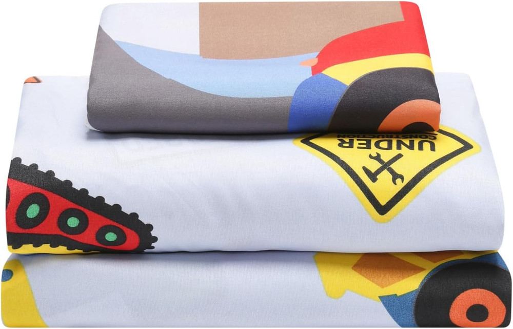 Everyday Kids Under Construction 3PC Twin Size Bed Sheet Set