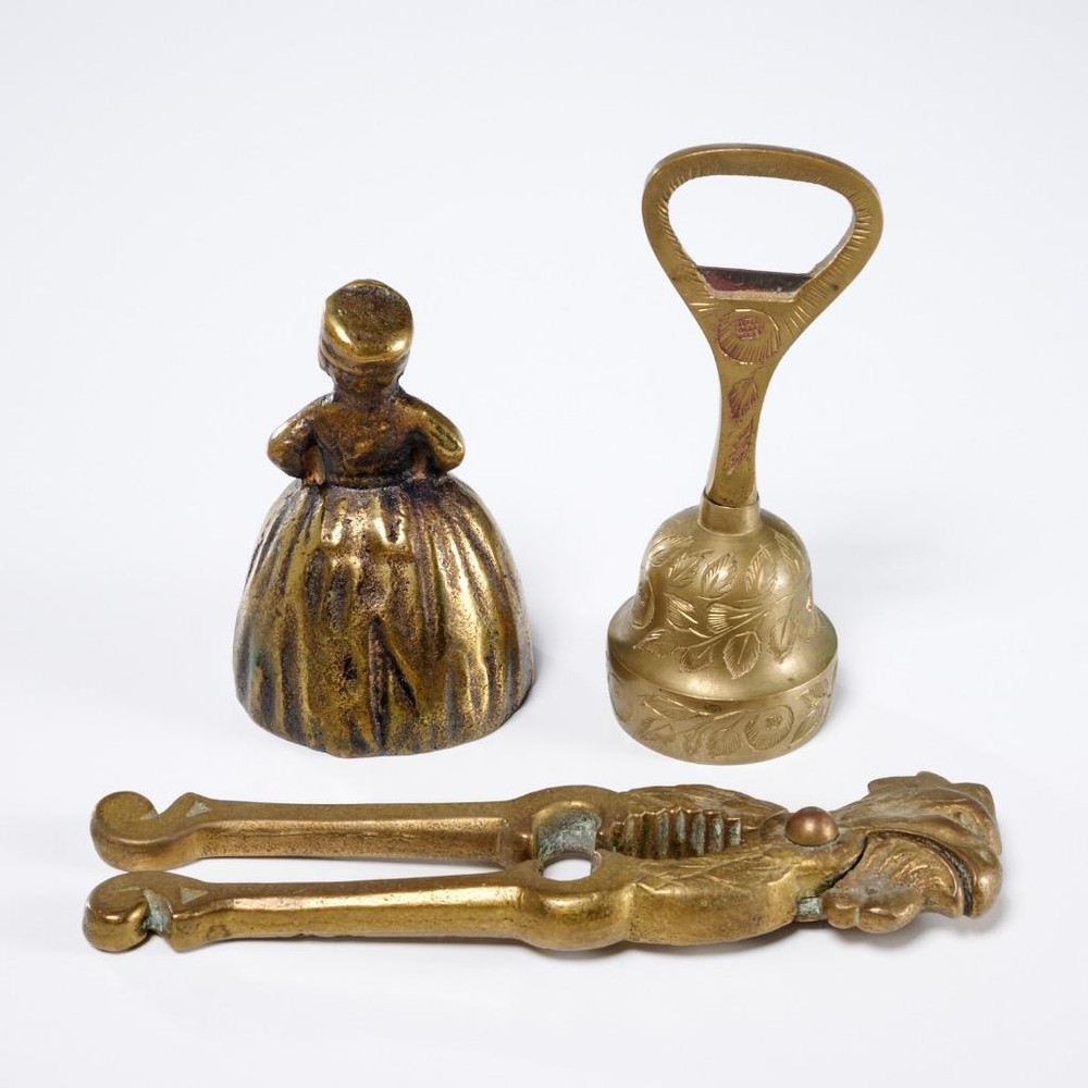 Vtg Brass Items Nutcracker & Two Tea Dinner Service Table Bells 3 Pc Lot