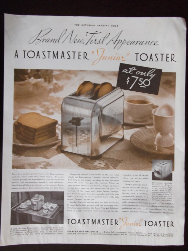 1936  Toastmaster "Junior" Toaster Advertisement