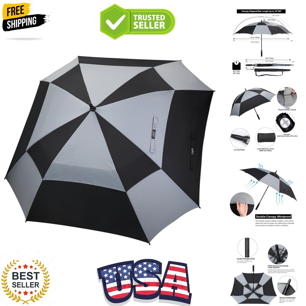 Extra Large Golf Umbrella 62/68 inch Square Vented Windproof Auto Open Double...