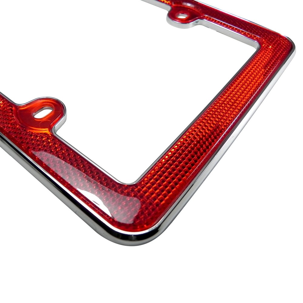 CarBeyondStore Red Reflector Chrome Plastic License Plate Frame