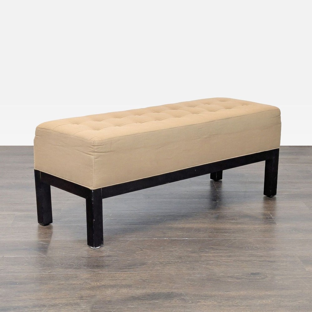 Button Tufted Bench on Wood Base
