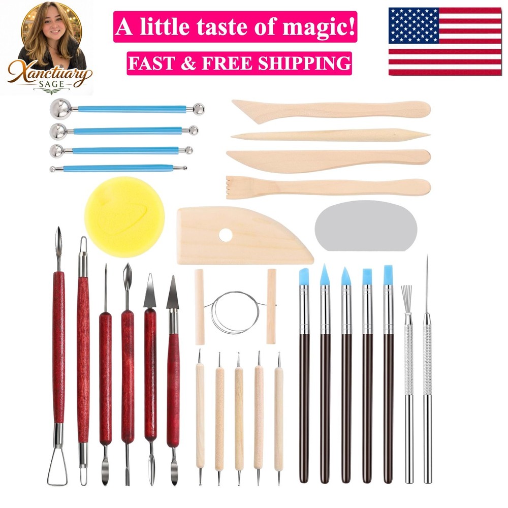30PCS Clay Sculpting Tools with Wire Pottery Modeling Ceramics Polymer Tools ...
