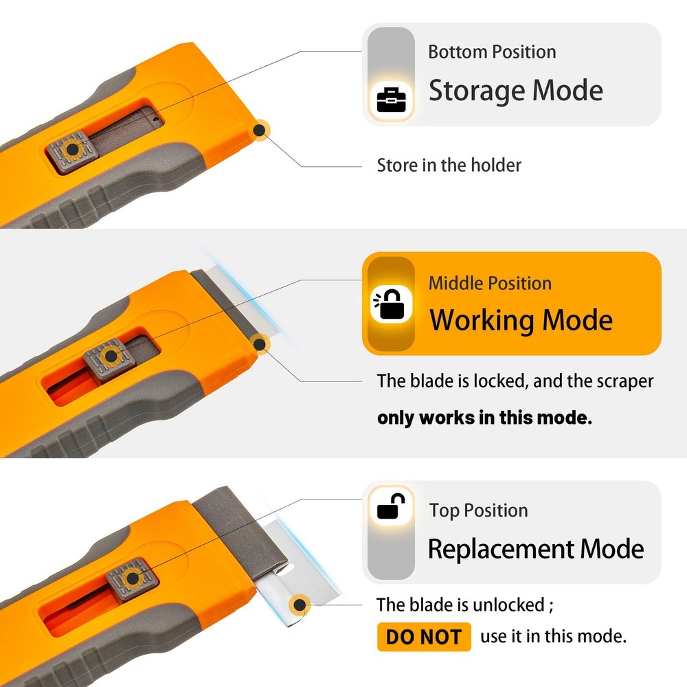 Razor Blade Scraper Tool with 15pcs Extra Blades, 16 Piece Set, Orange