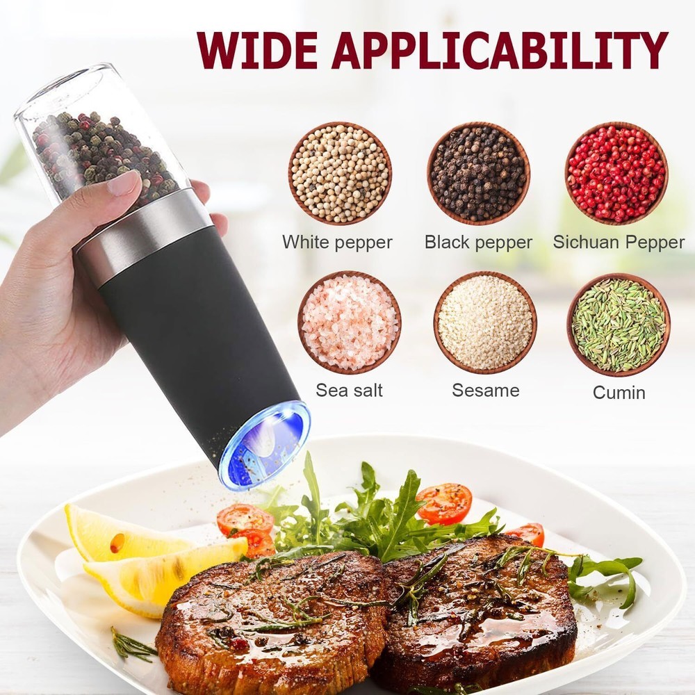 Electric Salt and Pepper Grinder Set, Automatic, Adjustable, Gift, 2 Pack