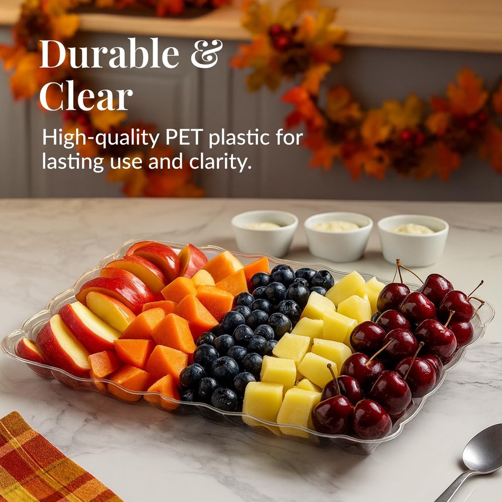 Prestee 24 Pack Plastic Serving Trays Set - 9 x 13 Clear Rectangular Disposable