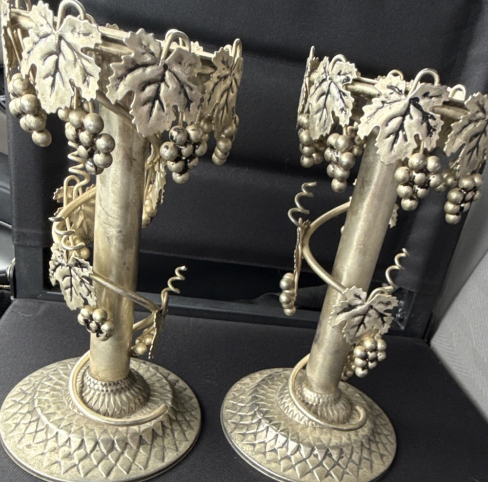 Victorian Silverplate Candlesticks with Vine Pattern
