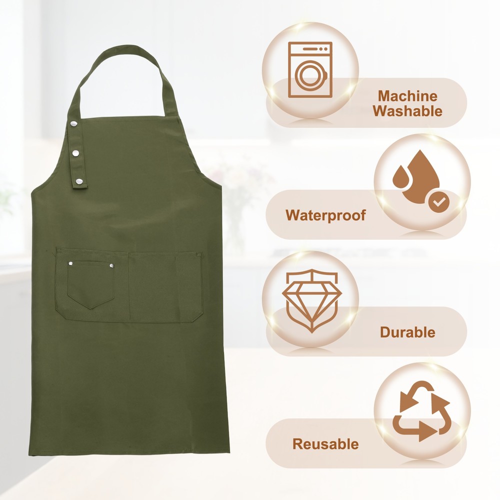 Kitchen Cooking Aprons, Adjustable Neck Strap Apron with Pocket, Green