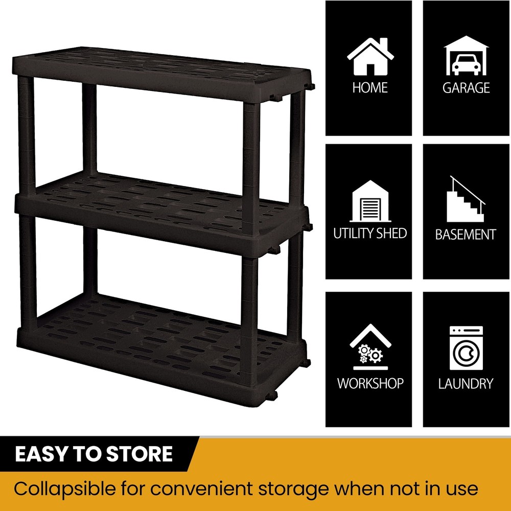 Large 3-Tier Shelving Unit,Multipurpose Garage Plastic Shelf Organizer，