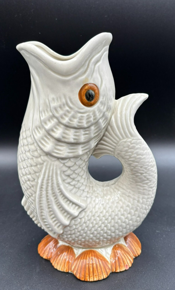 Fitz & Floyd "KOI FISH & SHELL"  Ceramic Pitcher ~ 9" Tall