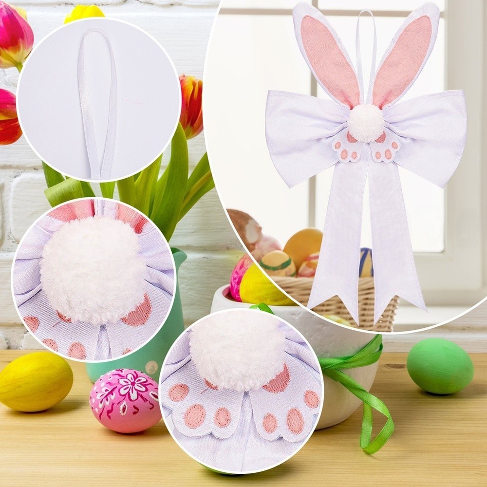 White Bunny Ears Hanging Decor with Soft LED Light for Easter 54cm Size
