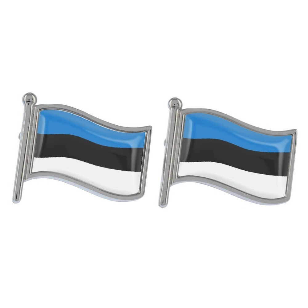 Estonia Wave Flag Silver Cufflinks in Gift Box