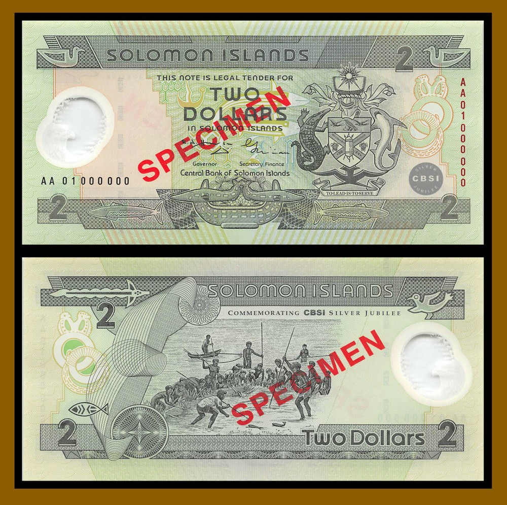 Solomon Islands 2 Dollars, 2001 P-23 Specimen Polymer Unc
