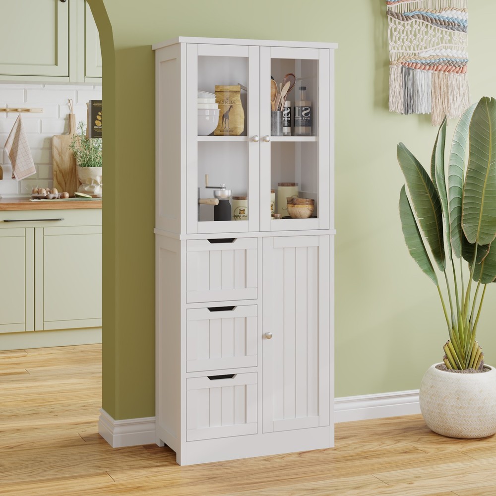 FCH 58" Tall Bathroom Large Display Cabinet with Doors Kitchen Cupboard Storage