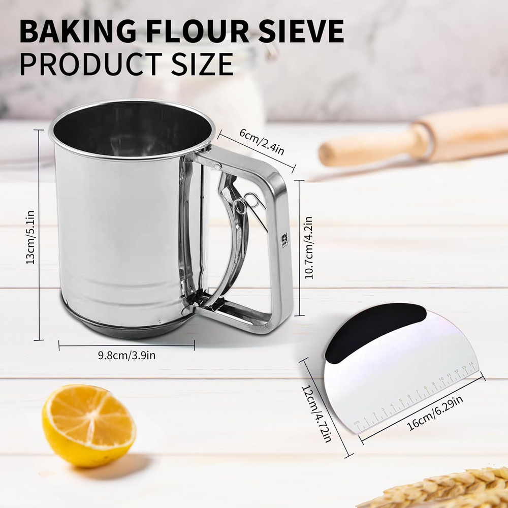 Sifter for Baking Flour Sifter, 3 Cup Stainless Steel, Great Double-layer Baking