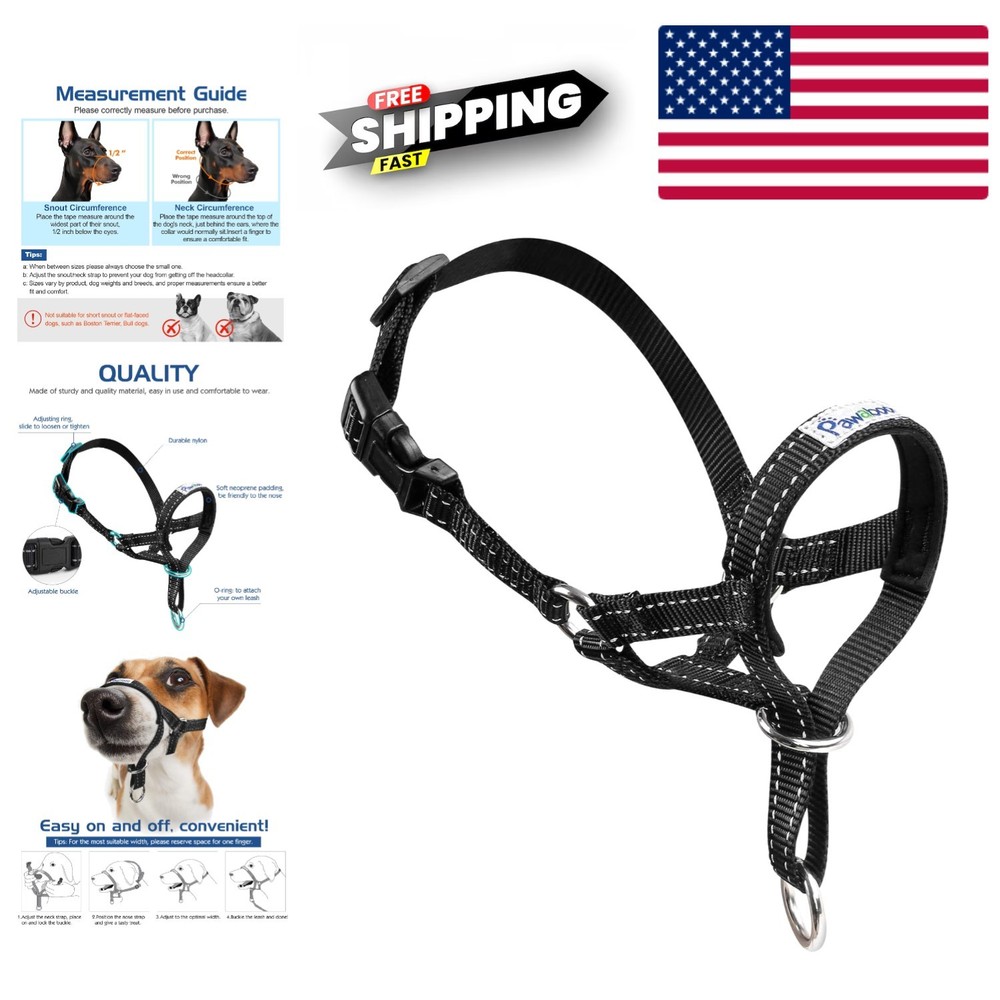 Pet Nylon Dog Head Collar Muzzle Reflective Adjustable Bark Control No Pull Easy