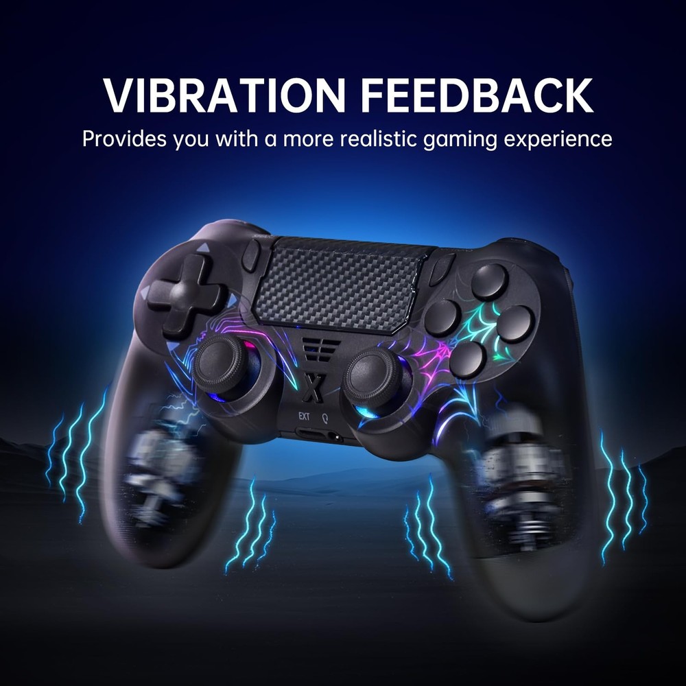 Wireless Controller for PS4/PC, Black Spider Design, Hall Effect Joystick, RG...