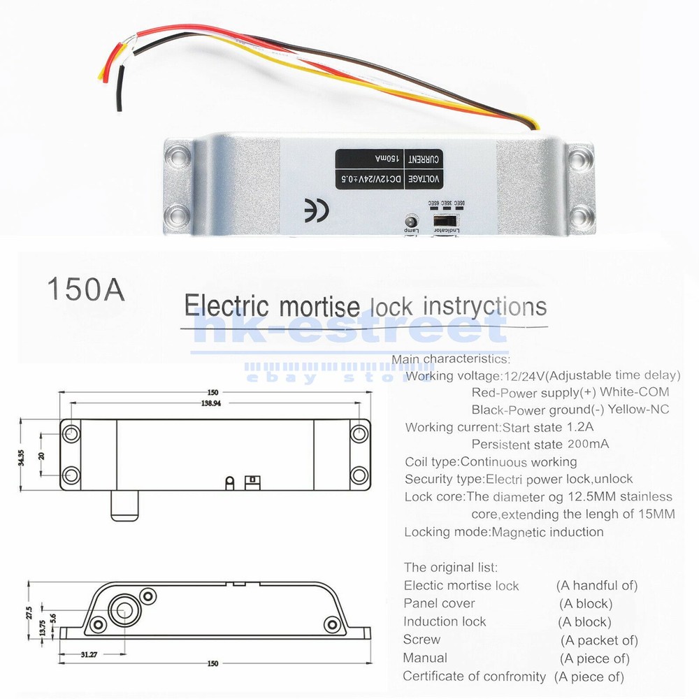 Electric Drop Bolt Lock DC 12V Fail-Safe NC Mode Electronic Door Lock for Access