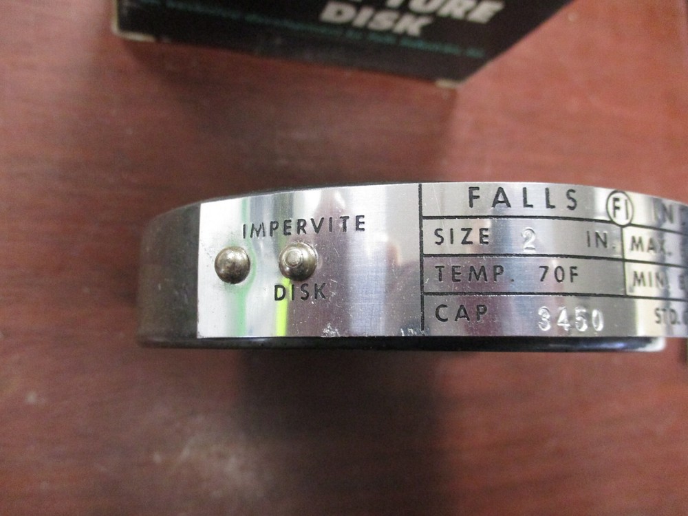 Falls Industries 2" Max Burst Press 52.5PSI Rupture disk cap 3450 new