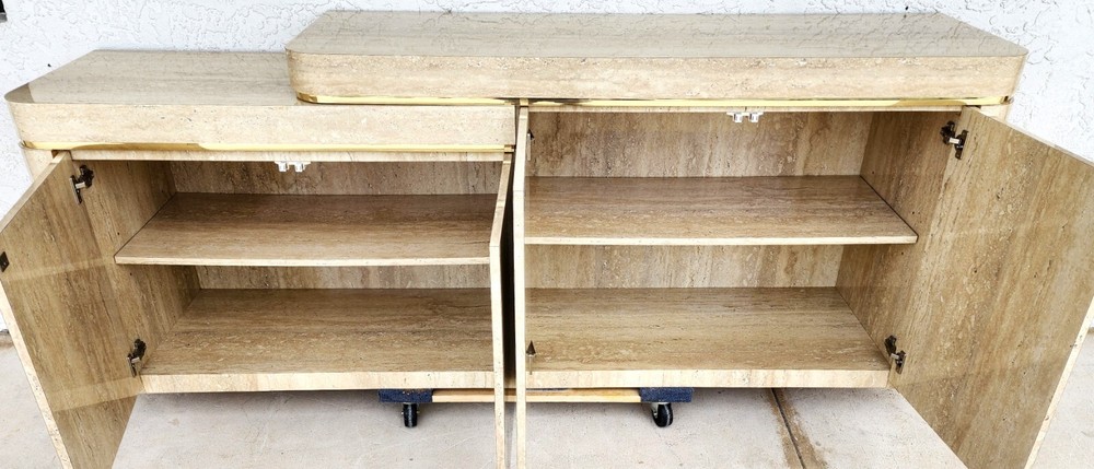 Sideboard Buffet Dry Bar Cabinet Postmodern Faux Travertine