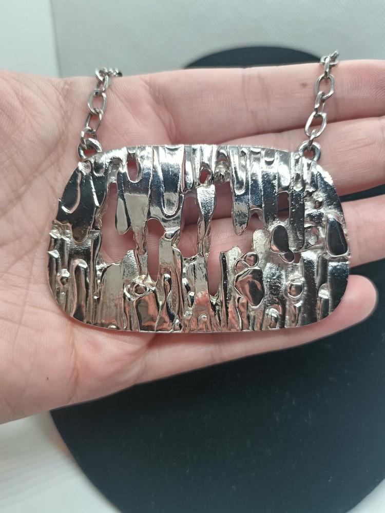 Trifari Silver Tone Retro Statement Necklace