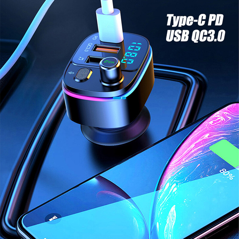 QC3.0 USB/Type-c PD Fast Charging Wireless Bluetooth 5.0 Fm Transmitter Phone US