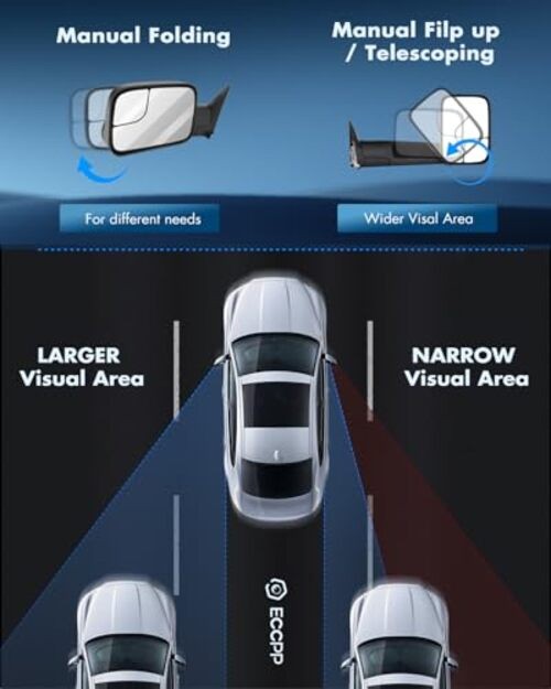 Black Manual Adjusted Side View Mirror Tow Towing Mirrors Left & Right Pair
