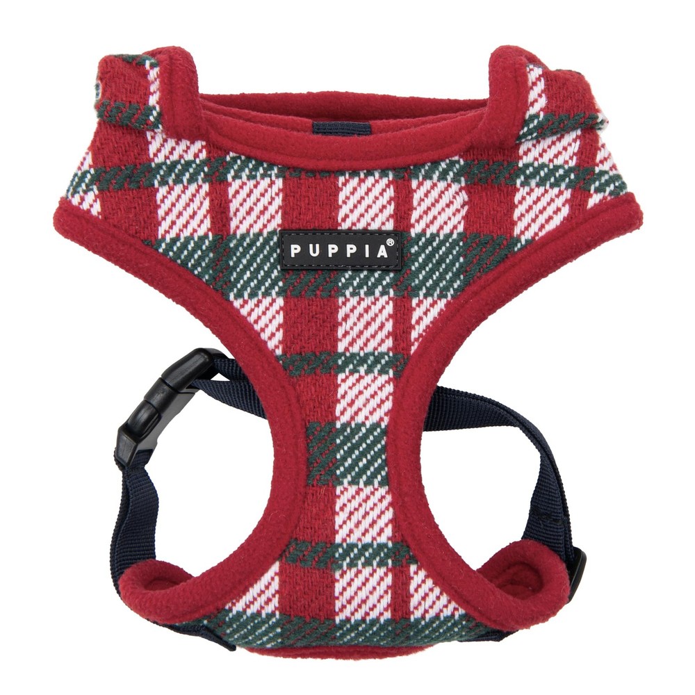 Festive Hooded Dog Harness Large Red, Over Head Warm Winter Checkered Pattern