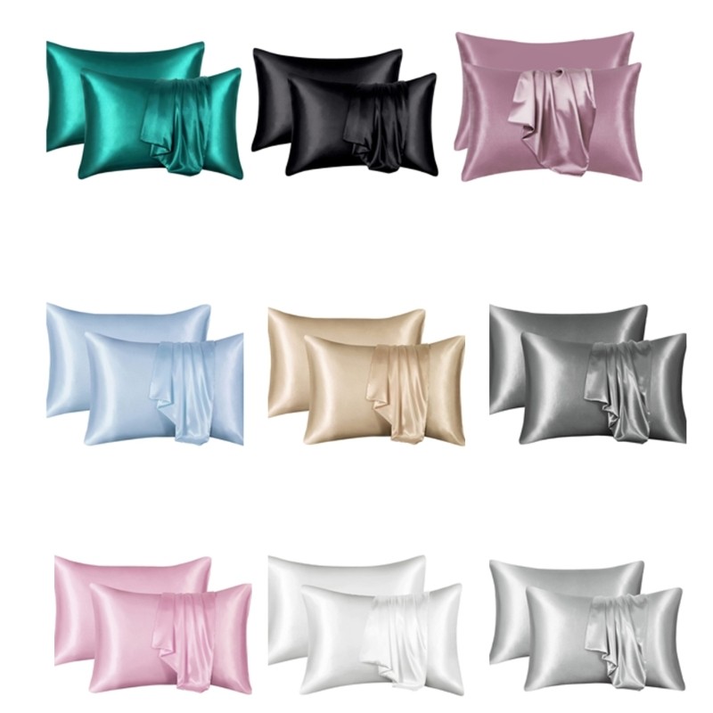 2pcs Pillow Covers Silk Like Smooth Pillowcases Optional Color 50x66cm