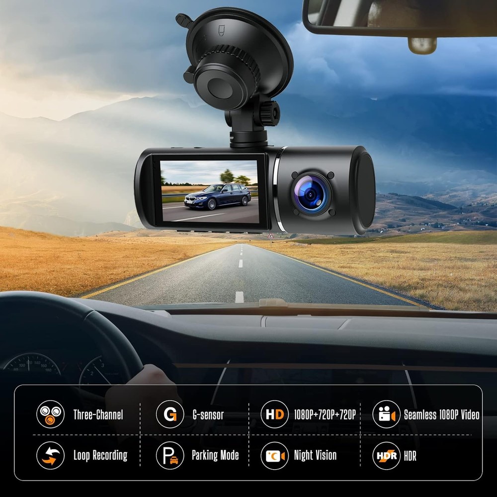1080P+VGA Dual Dash Cam DVR Park Mode Camera Recorder G-Sensor Front/Rear/Inside