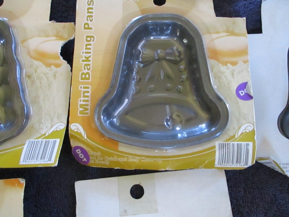 Mini Baking Pans Trees, Snowflake, Bell LOT 10 Pkgs 2 Per Pack - Non Stick