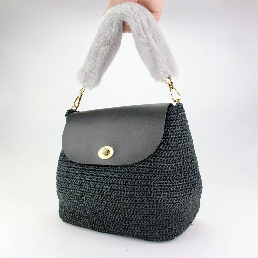 Fur Handle (Light Gray) - Cotton Raffia