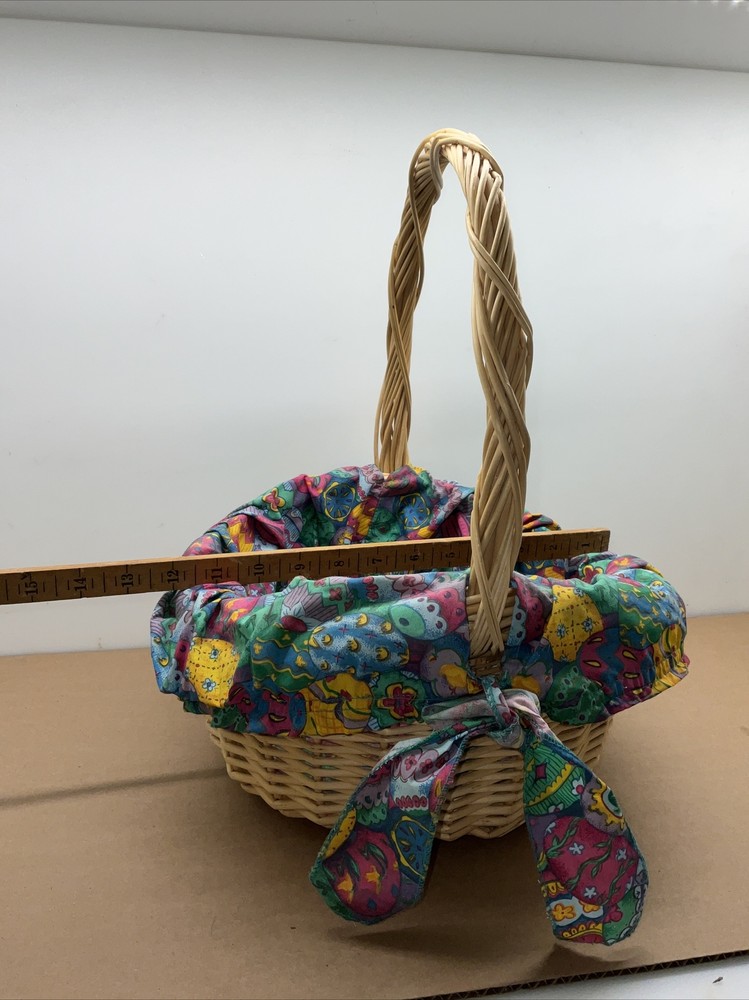 Easter Basket Kitsch Multi Color Liner Woven Boho Wicker