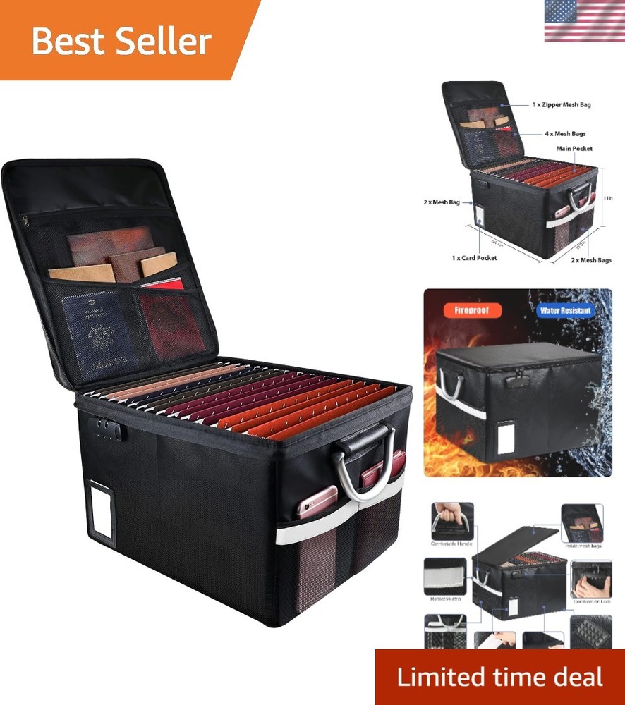 Elegant Fireproof Document Organizer with Combination Lock - 16.1x12.9 in
