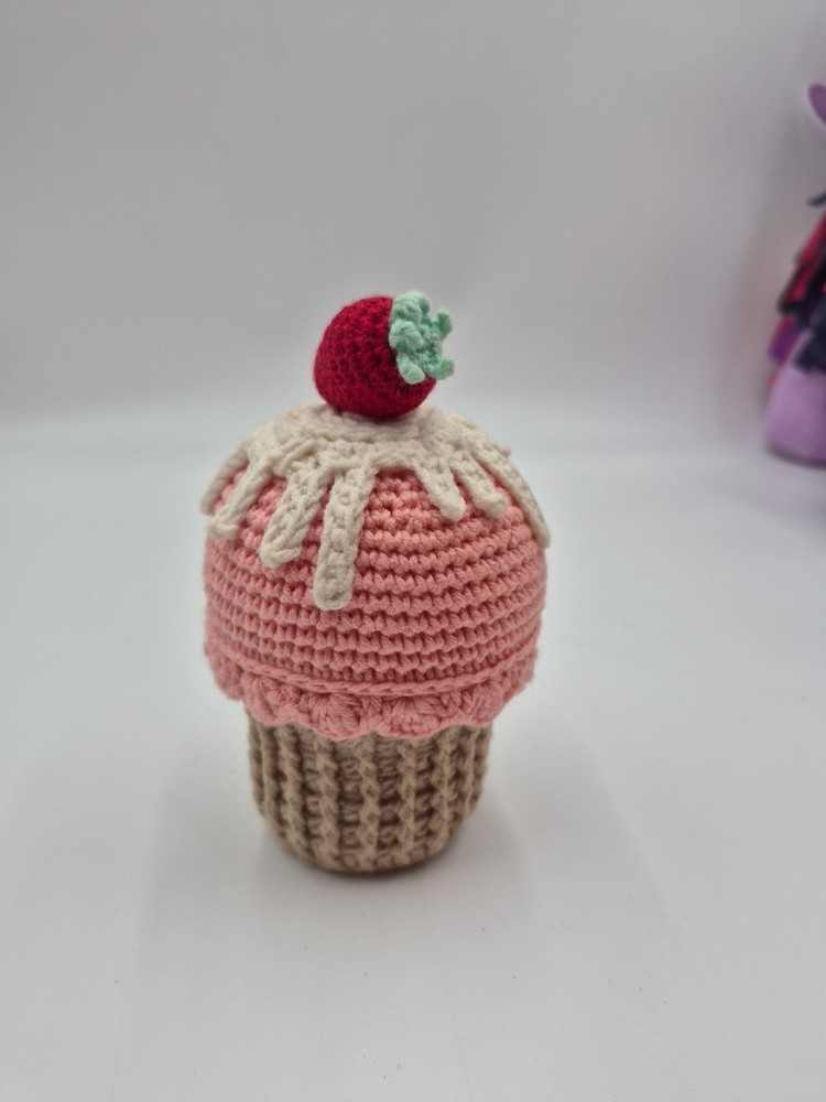 Crocheted mini Strawberry Cupcake And Donut