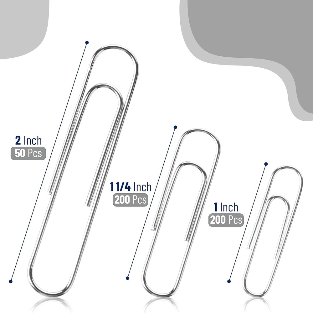 450 Silver Paper Clips - Zinc Galvanized, Assorted Sizes for Office & DIY