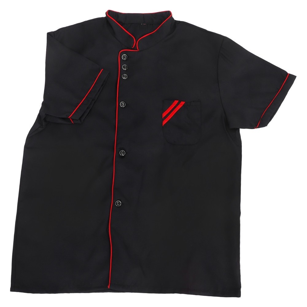 Chef Coat Black Buttons Men's Jackets Shirt Short Sleeve Code Coats
