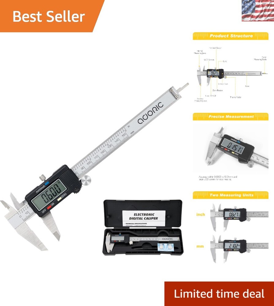 Electronic Digital Caliper for Easy Measurement - 6 Inch Range,  Waterproof