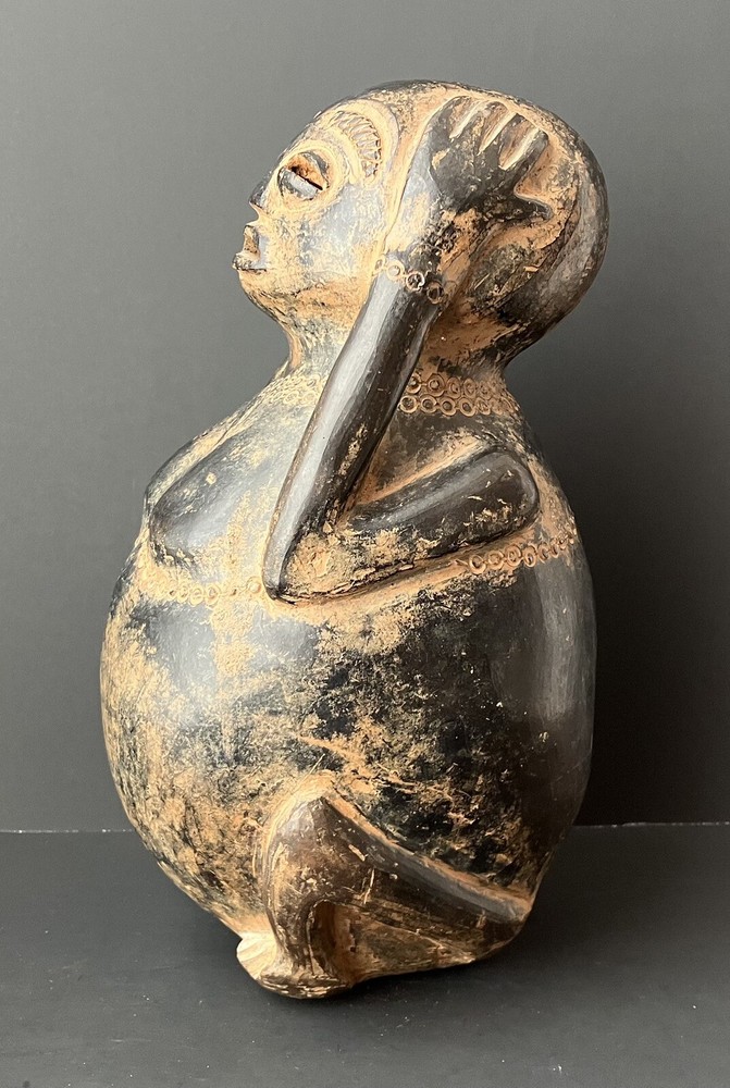 Vintage Peruvian Ceramic Effigy Female Statue, 10 5/8" Tall