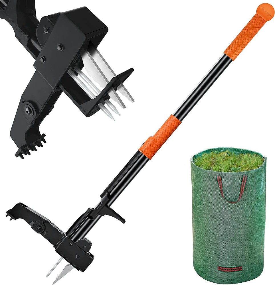 Goodpartner Weed Puller Tool Stand-Up - 40" Long Handle Weed Picker with Leaf Ba