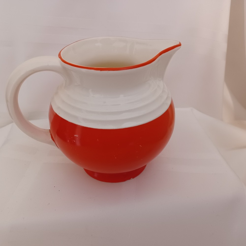 Vintage Czechoslovakia Art Deco Ceramic Pitcher Red White